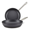 The Accolade 10 & 12-Inch Frying Pan Set features two sapphire-reinforced nonstick pans with metal handles; one pan lies flat as the other stands behind it, showcasing their precision forged interiors.