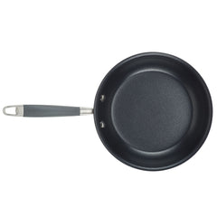 Crafted from hard anodized aluminum, this nonstick frying pan from the Advanced Home 11-Piece Cookware Set features a smooth black surface and a gray handle, presented on a white background when viewed from above.