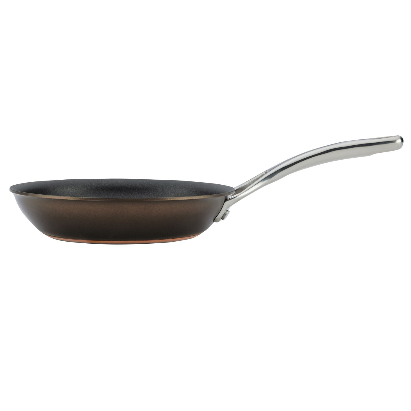 The Nouvelle Luxe 8.5 & 10-Inch Frying Pan Set features a dark nonstick surface and long, curved stainless steel handles—ideal for induction cooktops and dishwasher safe for effortless cleanup.