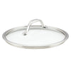 The 10-Inch Anolon X Glass Replacement Lid, made from durable tempered glass, includes a stainless steel rim and an arched handle for easy grip. Its modern design complements any pots and pans collection beautifully.