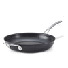 The Anolon X 12-Inch Hybrid Nonstick Frying Pan by Anolon X features SearTech™ technology, a nonstick black finish, and two silver metal handles—one long, one short—shown against a white background.