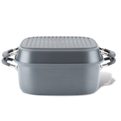 The Square Two Step Meal Set by Advanced Home features a sleek, grey rectangular cooking pot with dual handles and a ribbed lid that delivers stellar nonstick performance. Set against a white background, this modern piece is stove-to-oven ready, making it an essential part of any combo cookware set.