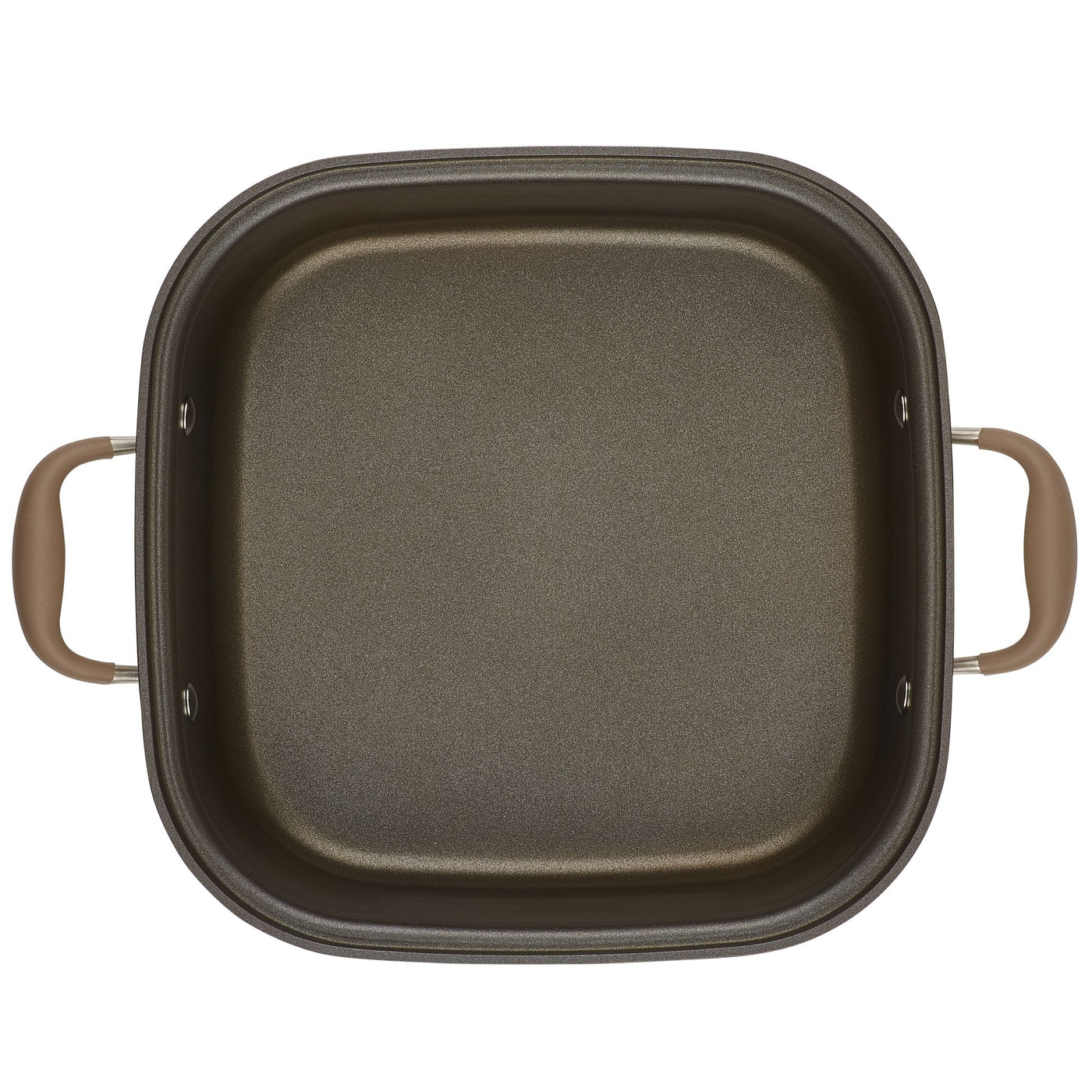 Introducing the Square Two Step Meal Set from Advanced Home. This square non-stick frying pan boasts exceptional nonstick performance and features stylish brown handles on each side. Its interior showcases a dark, smooth surface that perfectly complements the lighter brown handles, making it an ideal addition to any kitchen. Displayed against a white background, this pan is both functional and visually appealing.
