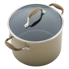 Introducing the Advanced Home 11-Piece Cookware Set: This large cooking pot is crafted from hard anodized aluminum and features a transparent glass lid with a stainless steel rim and handle. Essential for your kitchen collection, it includes two side handles with brown grips to ensure easy lifting.