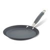 The Advanced Home 9.5-Inch Crepe Pan features a dark gray nonstick surface and a long handle with a comfortable soft grip near the attachment, set against a white backdrop to highlight its smooth, round design for effortless cooking.