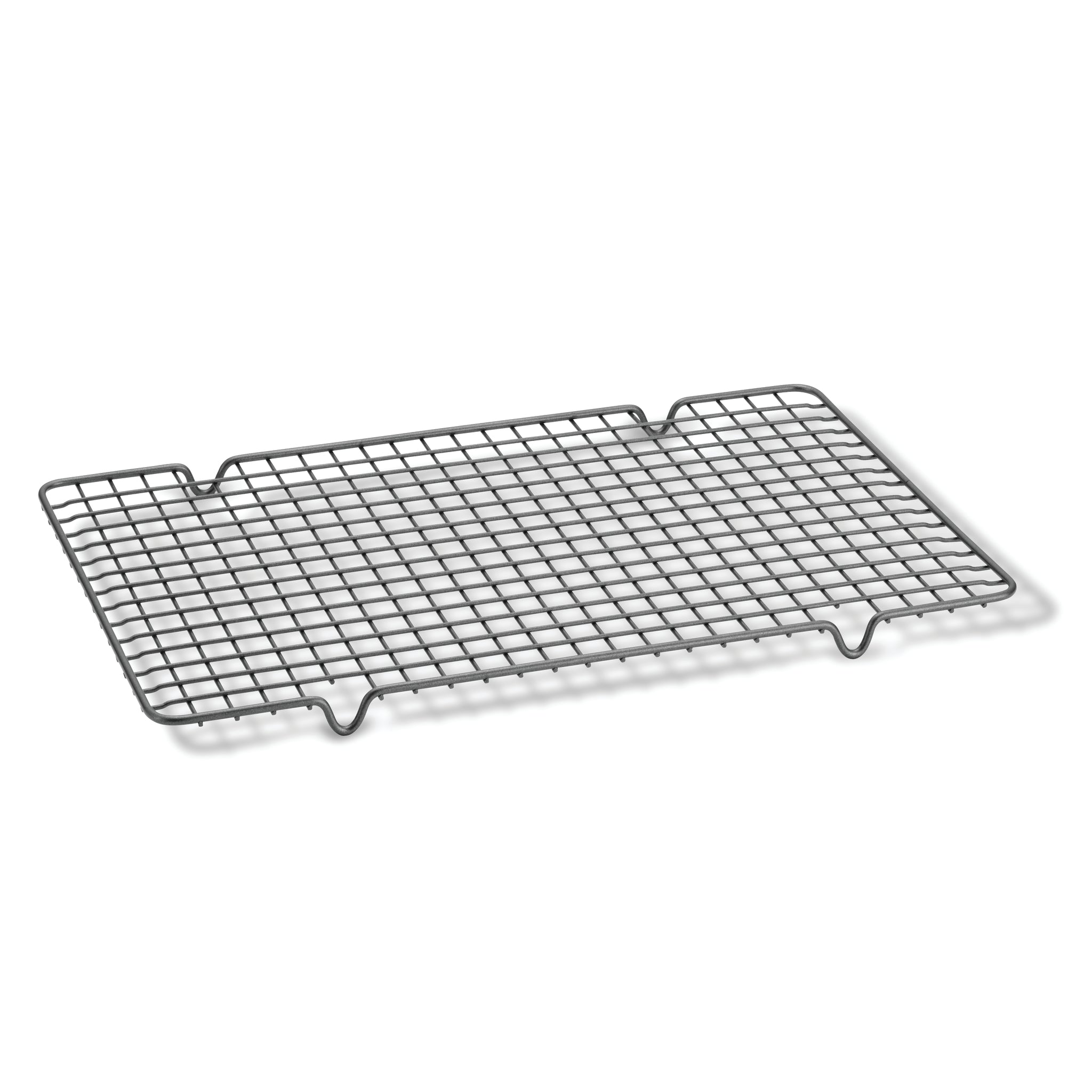 The Advanced 10 x 16-Inch Cooling Grid is a rectangular, nonstick baking rack with short legs and a grid pattern, ideal for cooling baked goods. Shown on a white background with a subtle shadow.