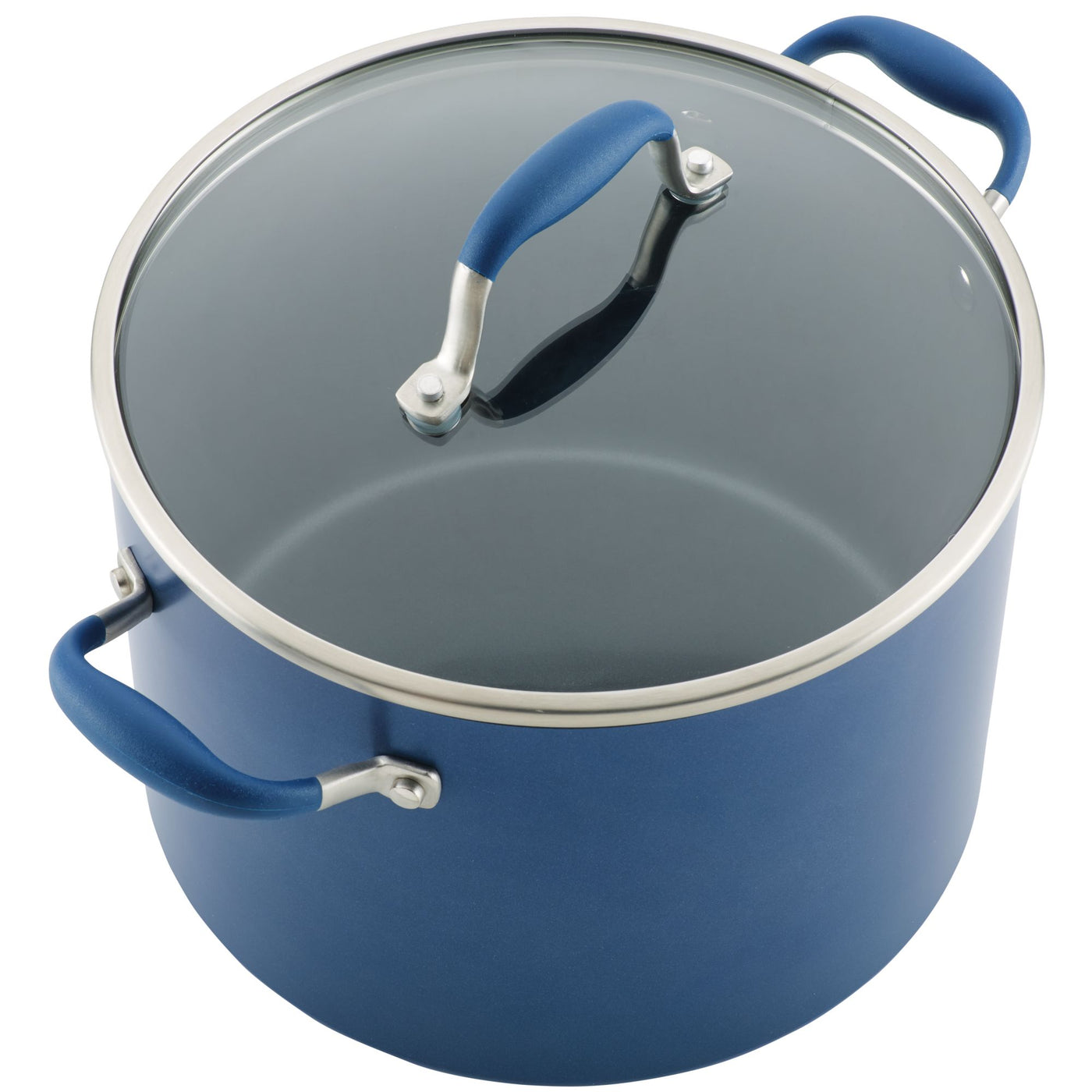Introducing the Advanced Home 10-Quart Stockpot: This spacious blue nonstick cooking pot comes with a glass lid featuring a matching blue handle and two convenient side handles. The wide stockpot is accentuated by a shiny metal rim and is designed from durable material, ensuring even heat distribution to meet all your culinary needs.