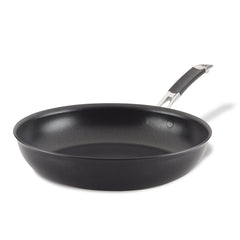 A 12-Inch Frying Pan from the SmartStack brand, showcasing a modern silver and black handle, elegantly presented against a plain white background. Its innovative design allows for efficient storage without sacrificing quality.