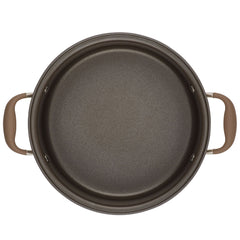 Top view of the Round Two Step Meal Set, a 5-quart Dutch oven from Advanced Home. It features a round, hard-anodized design with taupe-colored side handles and a dark gray interior, perfect for creating your favorite dishes with ease.