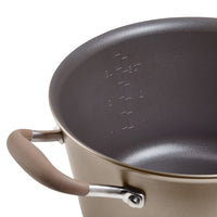 Here's a close-up of the Advanced Home 4.5-Quart Tapered Saucepot, showcasing its non-stick interior with convenient measurement markings in both liters and quarts. The smooth, dark surface is perfect for crafting gourmet sauces, while the comfortable handle ensures it's ideal for all your culinary adventures.