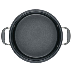 A hard-anodized, non-stick 5-quart Dutch oven is viewed from above, showcasing two gray handles on either side—an ideal complement to your Round Two Step Meal Set by Advanced Home.