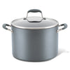 The 10-Quart Stockpot by Advanced Home is a spacious, nonstick gray cooking pot equipped with sturdy metal handles on both sides and a glass lid handle on top. Featuring optimal heat distribution, this wide stockpot is perfect for kitchen use.