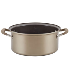 Introducing the Advanced Home Round Two Step Meal Set, showcasing a stylish and contemporary 5-quart Dutch oven with a sophisticated brown, hard-anodized finish and a convenient non-stick surface. This essential pot is equipped with measurement markings inside and features two side handles for enhanced usability.